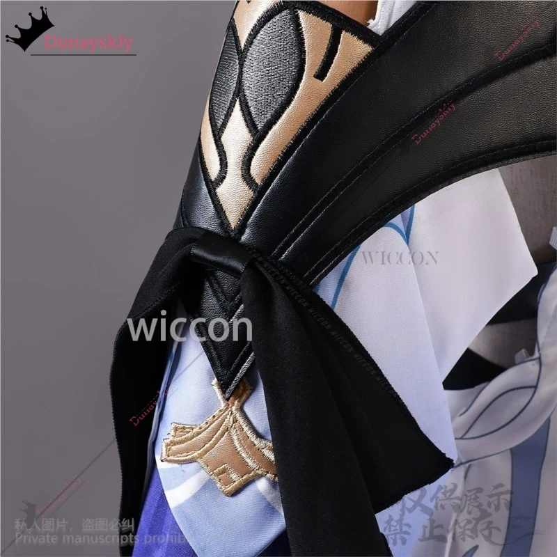 Anime Game Genshin Impact Cosplay Skirk Costume Sexy Halterneck Skirt With Irregular Trailing Violet-blue Lolita Wigs Customized