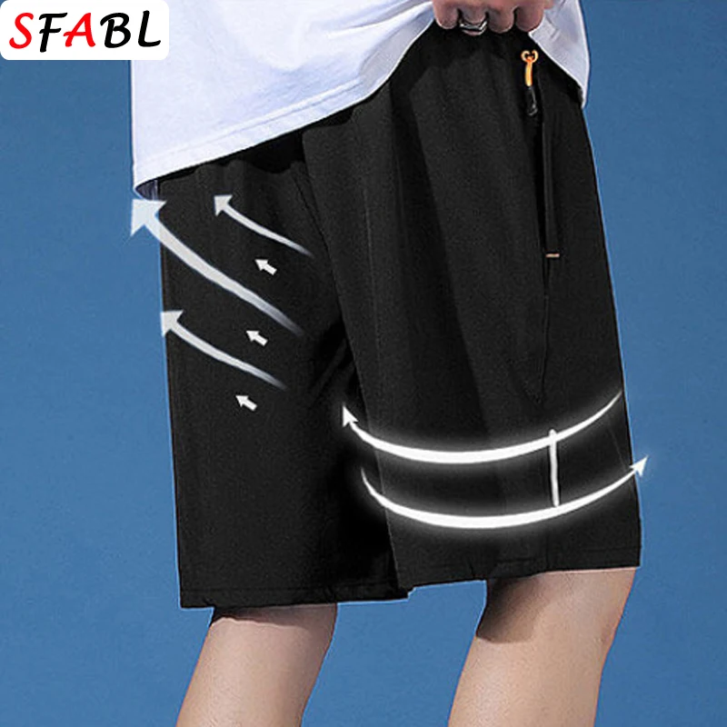 Breathable Summer Casual Shorts Men Quick Dry Comfortable Shorts Jogging Running Gym Fitness Sports Short Pants Men Black XXXL