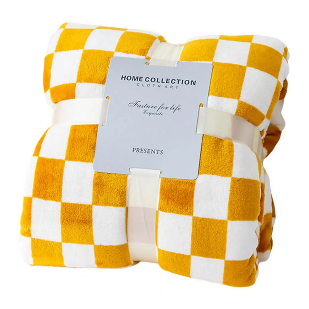 Warm Blanket Lightweight Flannel Blanket Checkerboard Design Office Dorm Home Warm Air Conditioner Throw Blanket Coldproof