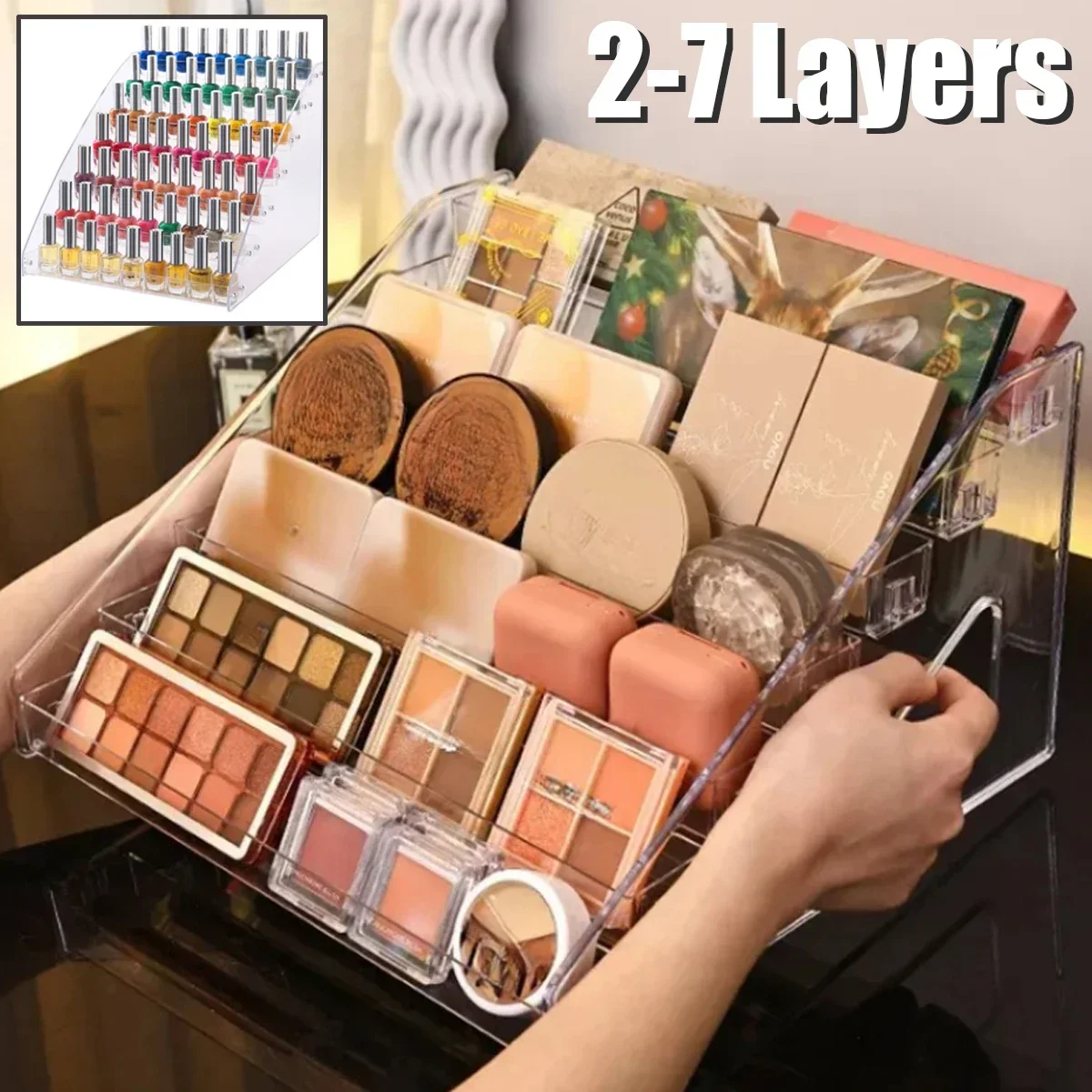 2/3/4/5/6/7 Layers Nail Polish Display Stand Transparent Cosmetic Display Rack Holder Essential Oil Bottle Organizer Storage