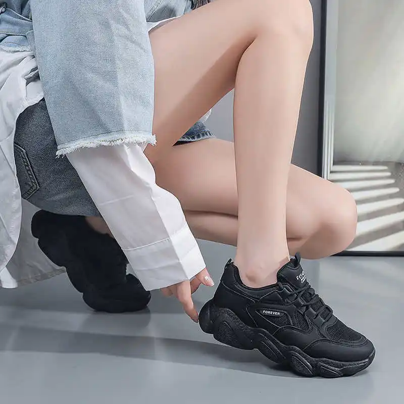 

Tied Increases Height Sneakers Luxury Brand Women Running Women's Black Boots School Woman Shoes Sport Special Offers