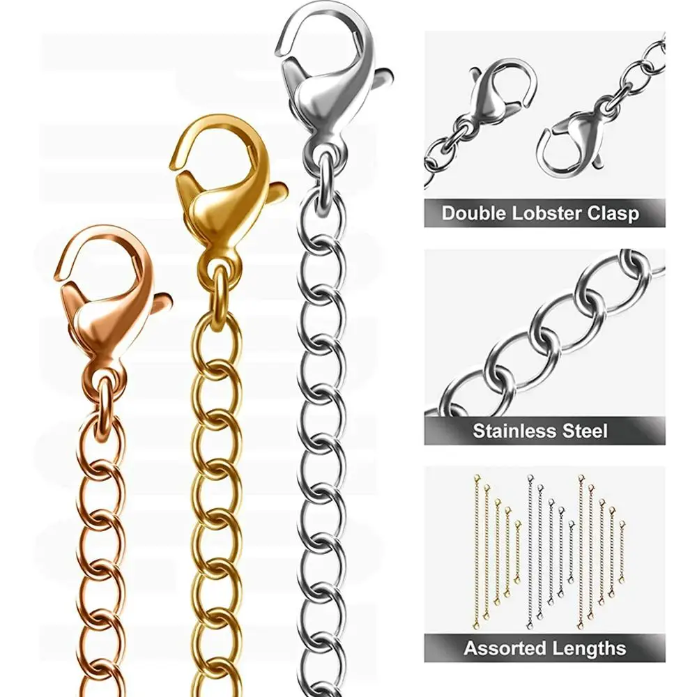 Estensore per collana da 2,5/5/7,5/10/12,5/15 cm, connettore con chiusura a moschettone con catena di coda di estensione estesa per bracciale dorato argentato