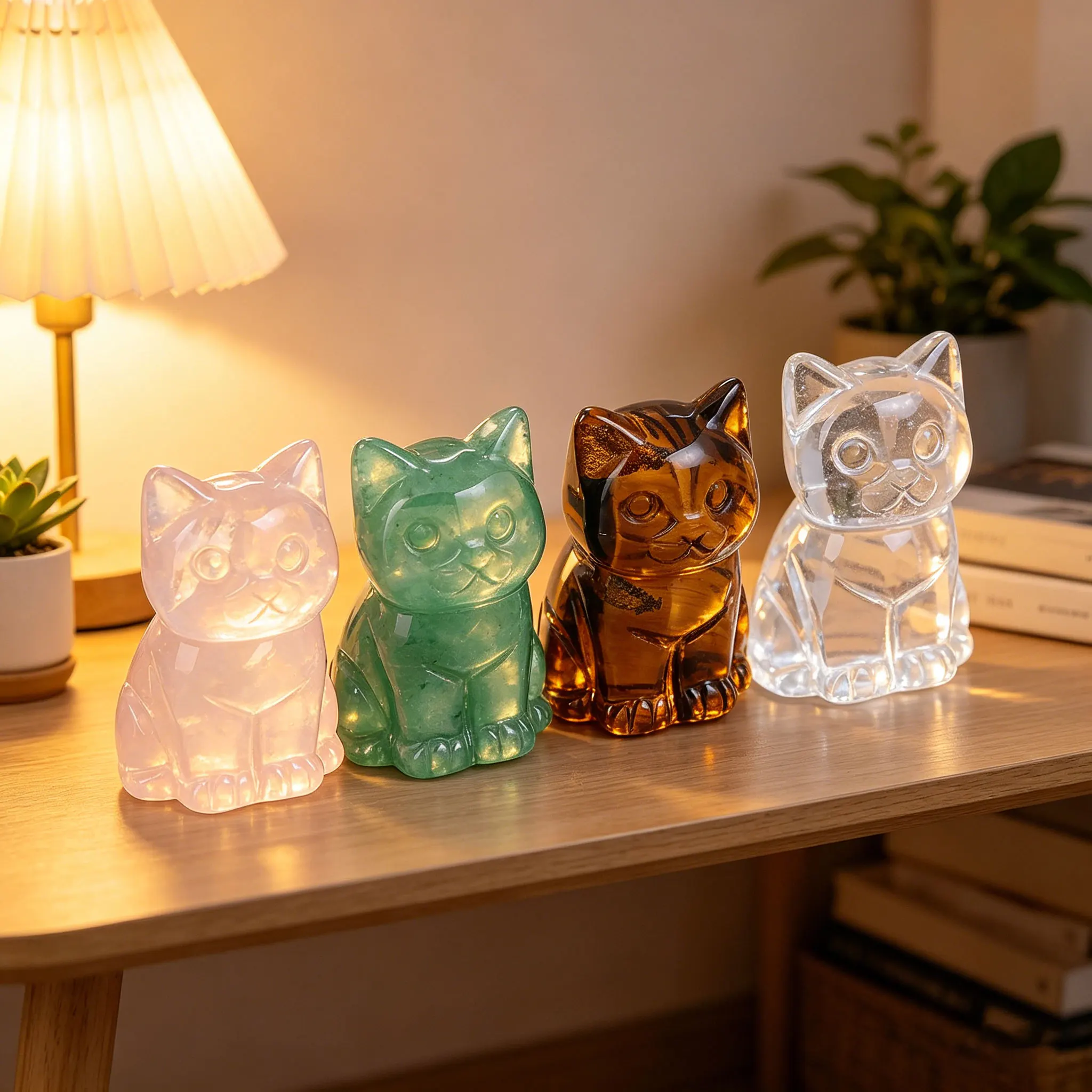 Ornement décoratif chat en cristal naturel, chaton sculpté à la main, quartz blanc, aventurine verte, pierre brute naturelle, artisanat animal DIY