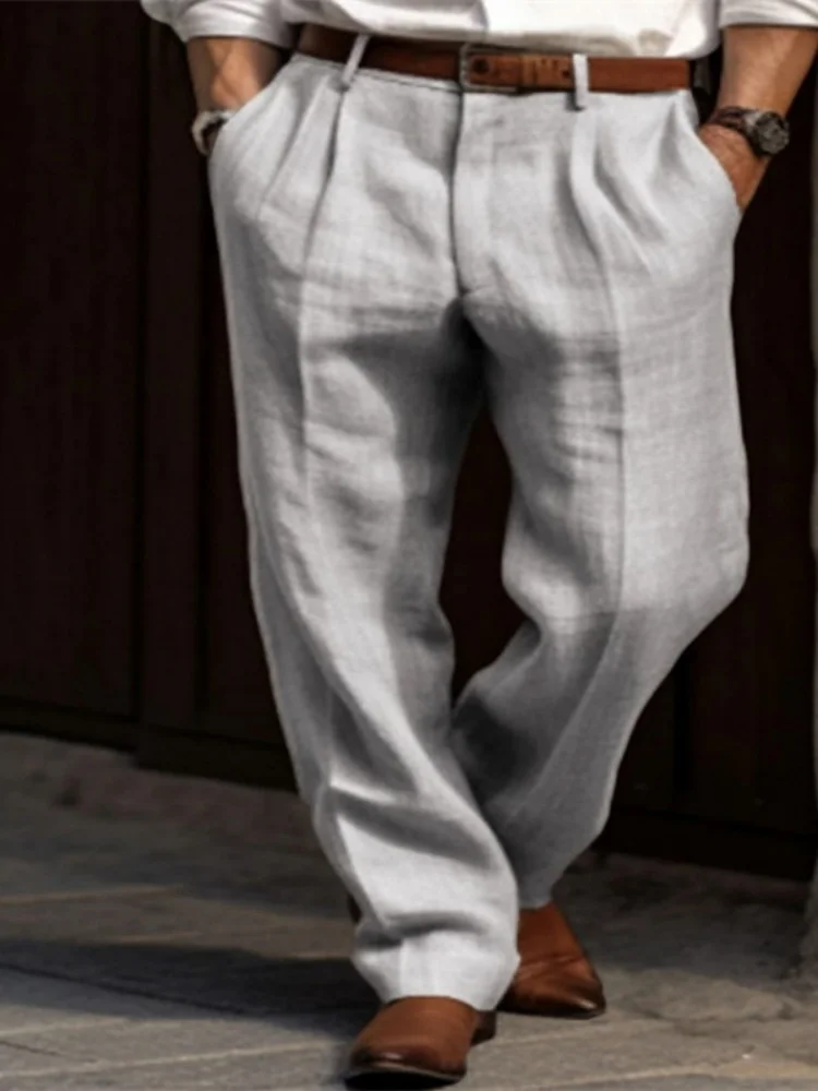 2025 hommes Stand poche pantalon en lin décontracté solide blanc gris pantalon grande taille 3xl hommes élégant mode pantalons de survêtement hommes Streetwear