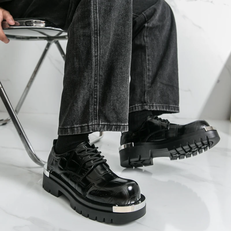 

New Fashionable Men Thick-soled Derby Shoes Black Brown Lace-up Business Office Shoes Social Shoes Sizes 38-46 Men Shoes