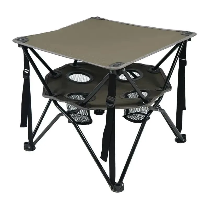 Outdoor Portable Folding Double Storage Table Picnic Hiking Light Camping with Cup Holder