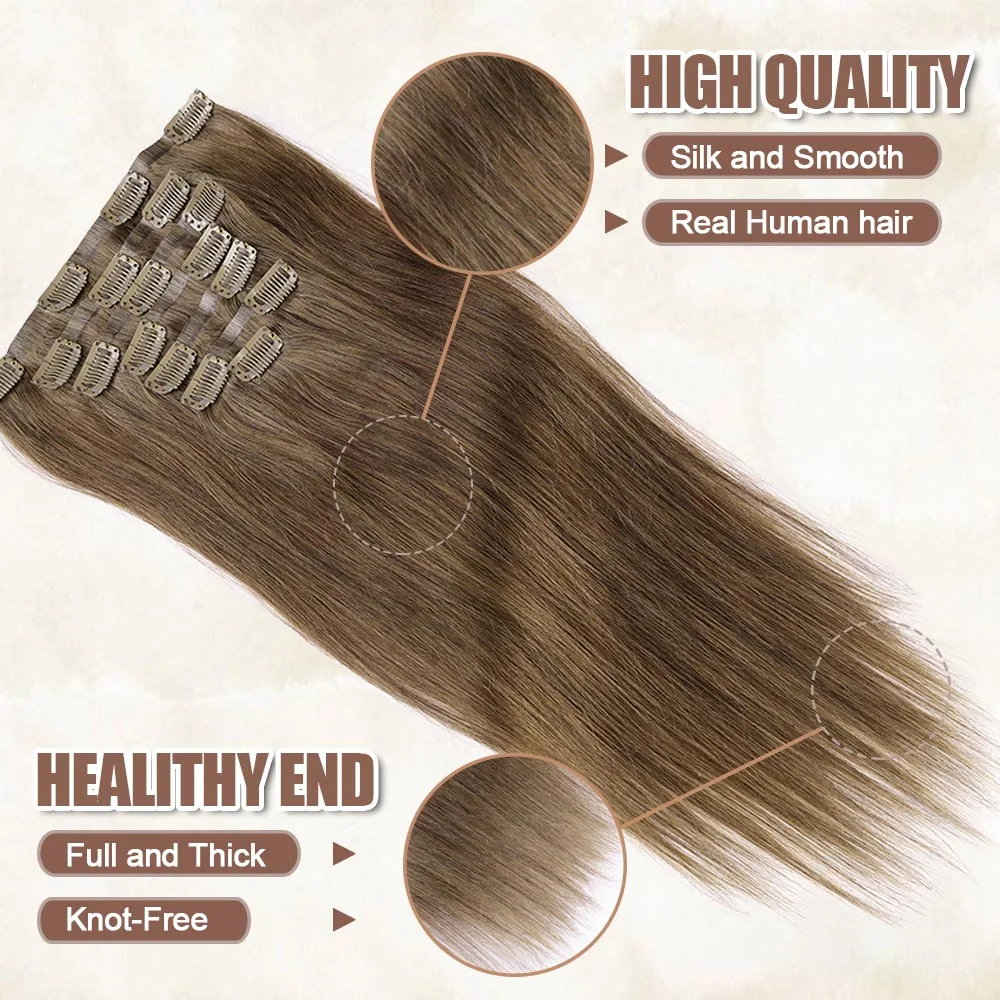 PU Seamless Clip In Hair Extensions Human Hair Natural Invisible PU Tape Clip In Human Hair Extensions Full Head For Women 120g