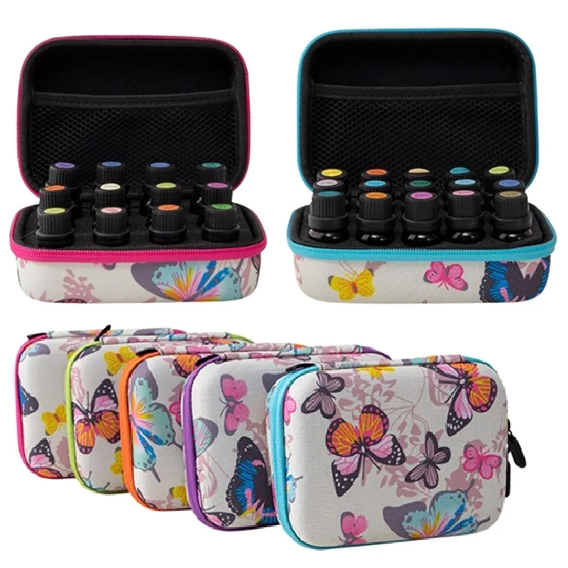 

Travel Essentials Oil Storage Bag White Butterfly 15/12 Slots for 5ML 15ml Essential Oil Storage Case 10ml Display Organizadores