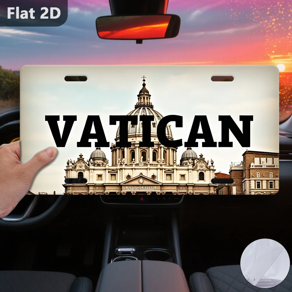 2D Flat,1pc Vintage License Plate Wall Art.Peter's Basilica Vatican Cityscape Design,Vintage Indoor Decor,Suitable for Home
