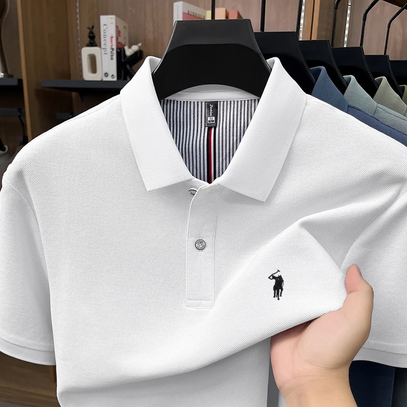 100% Pure Cotton Short Sleeve Polo Shirt High-End Brand Paul Pony Embroidered Men's T-Shirt Summer Comfort Business Casual Top