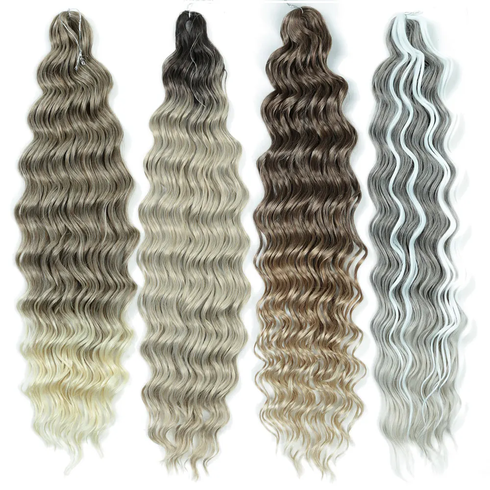 ALIBABY Anna Estensioni dei capelli intrecciati sintetici Sciolti ondulati profondi 24 pollici Treccia lunga Capelli Ombre Marrone Torsione Capelli all'uncinetto