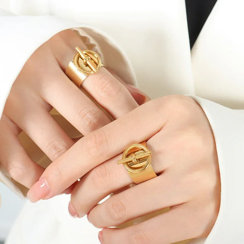 OT مشبك الدائري للنساء سلسلة هندسية الفولاذ المقاوم للصدأ خواتم الاصبع واسعة افتتاح قابل للتعديل الهيب هوب مجوهرات هدايا الفتيات الحفلات #6