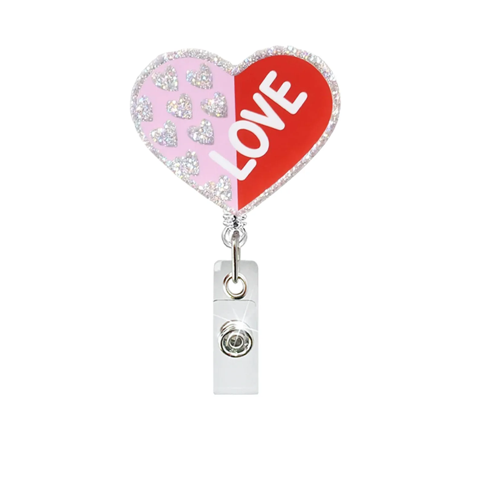 Porta-crachá retrátil acrílico coração crachá carretel criativo escritório escola presente do dia dos namorados