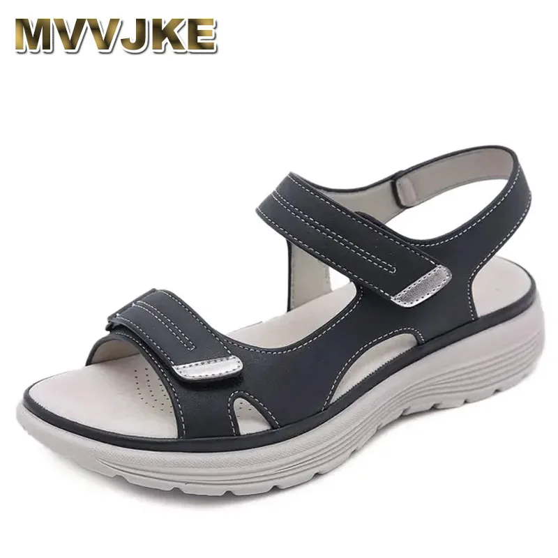 

Brand Hook Loop Sandals Women Summer Leather Light Leisure Wedge Platform Shoes Girls Outside