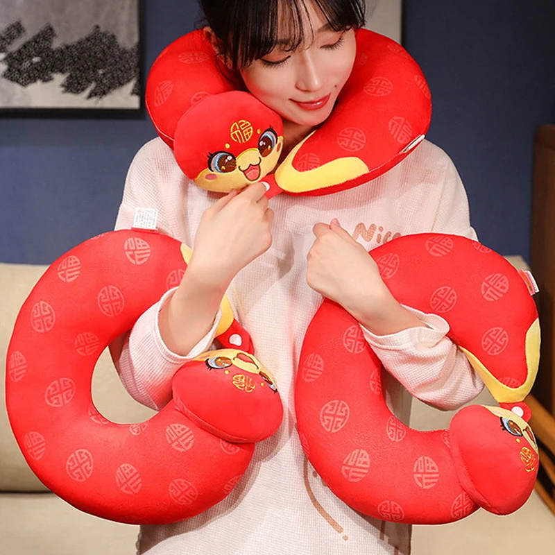 1PC Snake Year Mascot U-Shaped Neck Pillow, Airplane Travel Rest Cushion Pillow For Kids And Adults