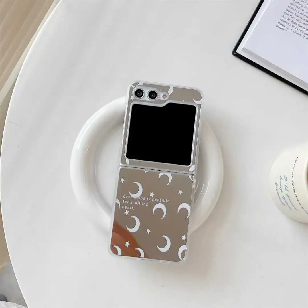 For Samsung Galaxy Z Flip 7 ZFlip6 ZFlip5 ZFlip4 ZFlip3 Case Moon Star Pattern Hinge Protection Mobile Phone Accessories Cover
