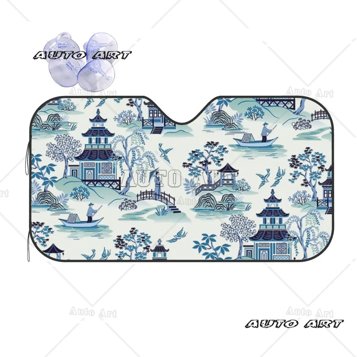 

Blue Willow Chinoiserie Sunshade Windscreen Car Front Windshield Window Sun Visor Accessories Covers