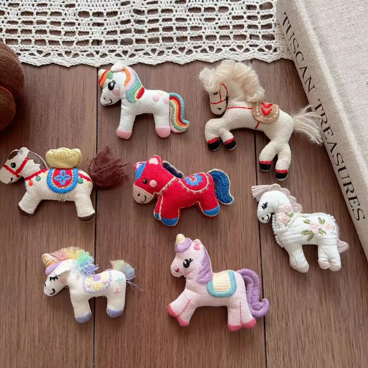 Handmade Stuffed Cartoon Pony Plush Ornament Chinese New Year Style for Bag Keychain Hat Scarf Decoration Cute