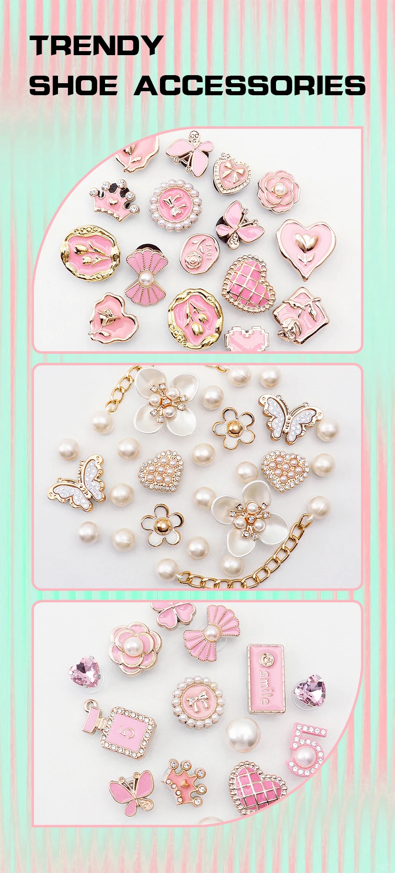 Perlen-Schuh-Charms-Set, kreatives DIY-Set, rosa Schuhblume, Diamant-Schmetterling, Strass, abnehmbare Kettenschnalle, Schuhdekoration, 1 Set – Detail 1