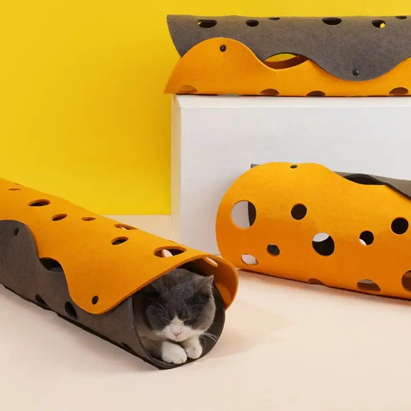 ●Splicing Cat Toy Felt Pom Nest Deformable Kitten Tunnel Collapsible Tube House Tunnel Interactive Pet Pusscat Security Sense