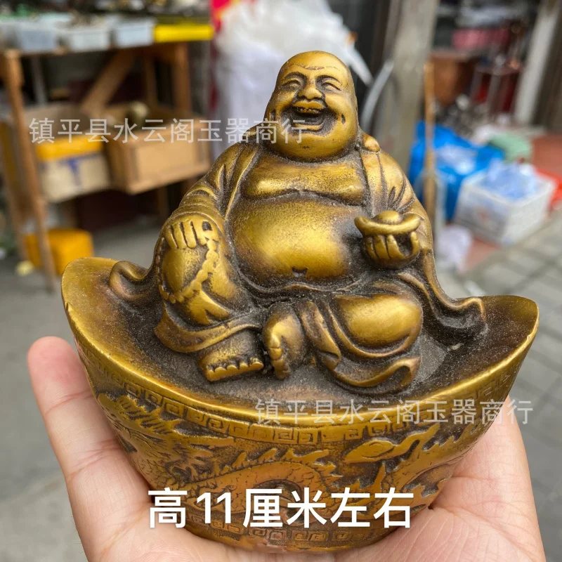 

Copper Hand-Held Ingot Maitreya Buddha Ornament Brass Dragon and Phoenix Treasure Basin Ingot Buddha Craft Decoration Home Buddh