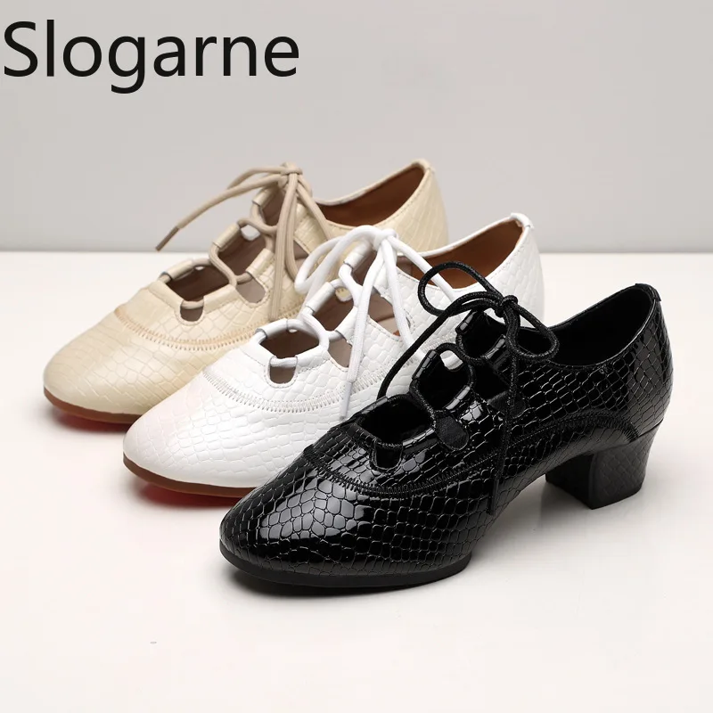 Ladies Cool Leather Dance Shoes Women Modern Latin Shoes Girls Jazz Sandals Tango Waltz Ballroom Party Shoes Stage Show Footwear