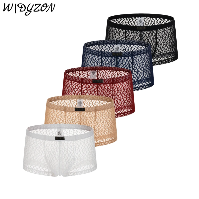 Men's Lace Boxer Shorts Panties Underwear Sexy Translucent Boxershorts Men U Pouch Boxers Breathable Ropa Interior Hombre Slips