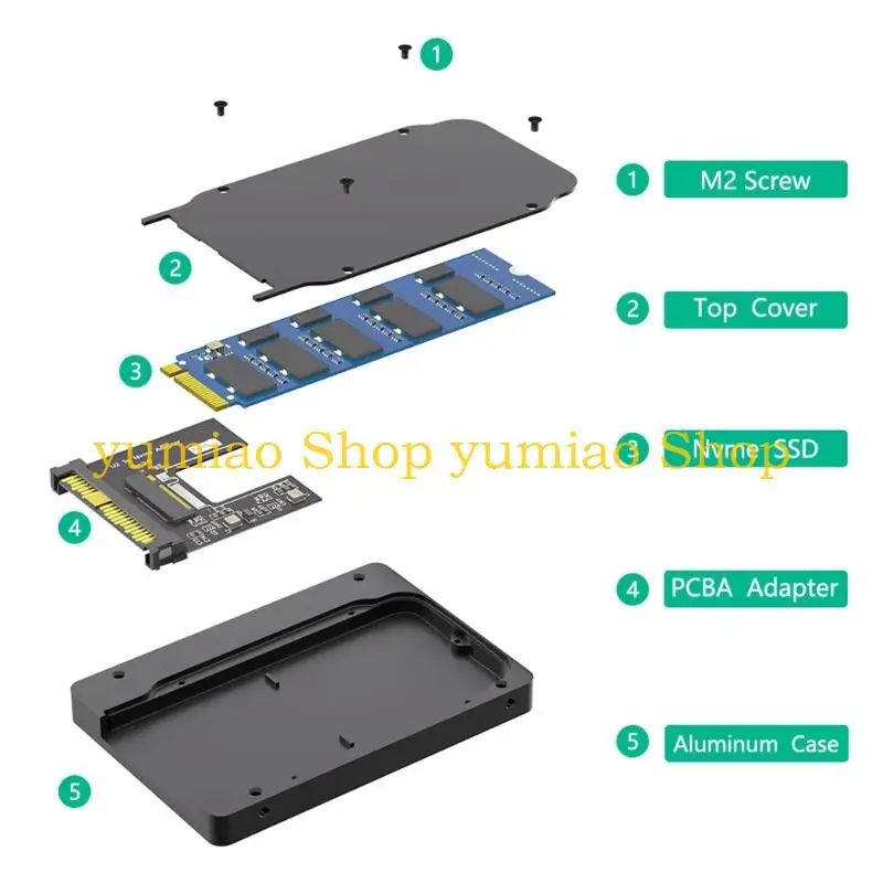 587B U.2 SFF 8639 to NVMe Adapter Enclosure Efficient Aluminum Case Heat Disipation