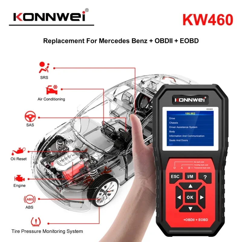 KONNWEI KW460 All System OBDⅡ Scanner Diagnostic Tool W/ 11 Special Function Battery Matching DPF Check SAS Fuel Injector