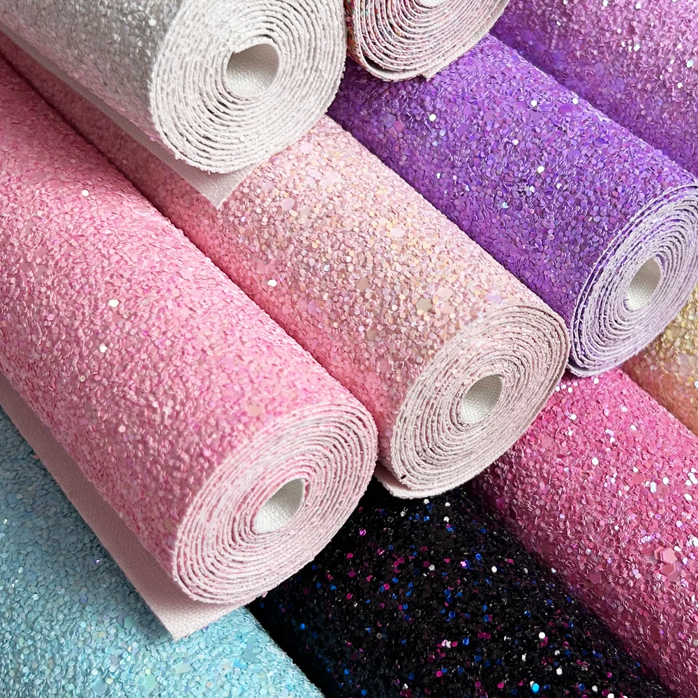 QIBU 22*30cm Chunky Glitter Fabric Solid Color Synthetic Leather Sheets for Party Crafts Bags Decoration DIY Hairbow Accessories