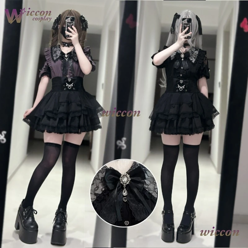 

Wuhu@ Japanese Vintage Lolita Style Lace Shirt Woman Harajuku Sweet Slim Tops Casual Basic Solid Korean Blouse Woman Jirai Kei