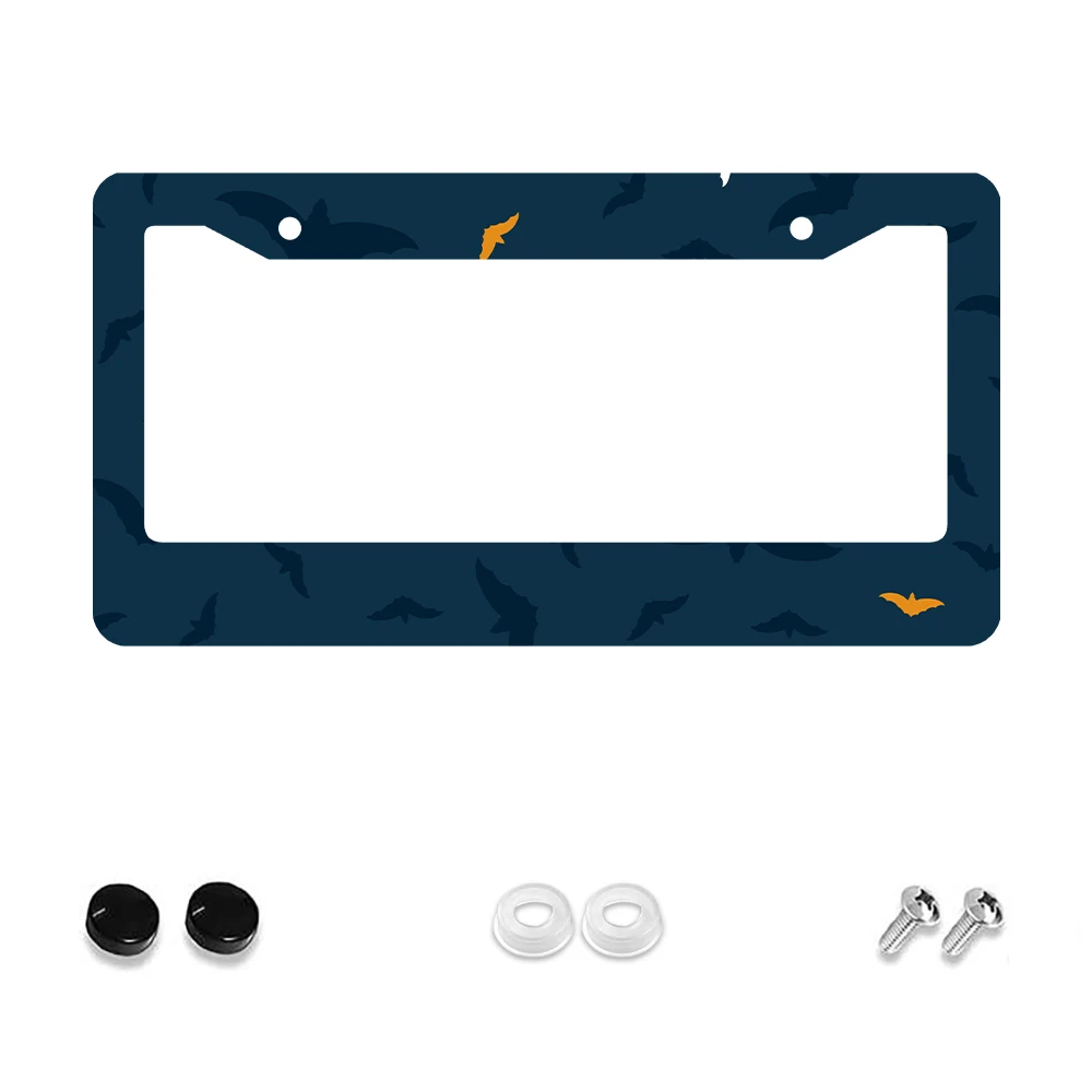 

1pc Dark Blue 2-Hole License Plate Frame with Bat Pattern, Aluminum Material, 6x12 Inches, Includes Screw Kit, Retro Novelty Ca