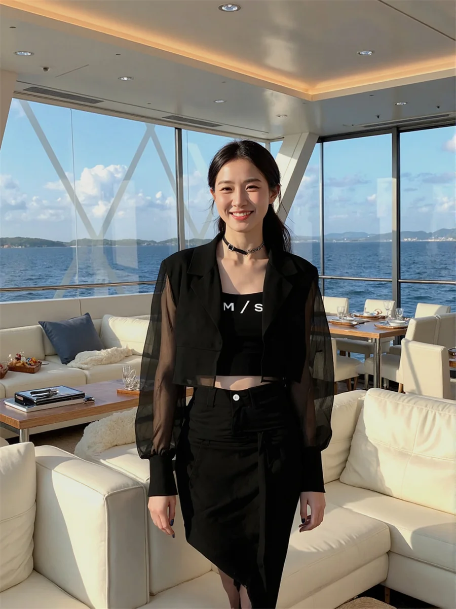 

Солнцезащитные укороченные прозрачные пиджаки с разрезом сзади, элегантная женская одежда для женщин, мини-острый оверсайз, клетчатый арт-ренессанс, OL