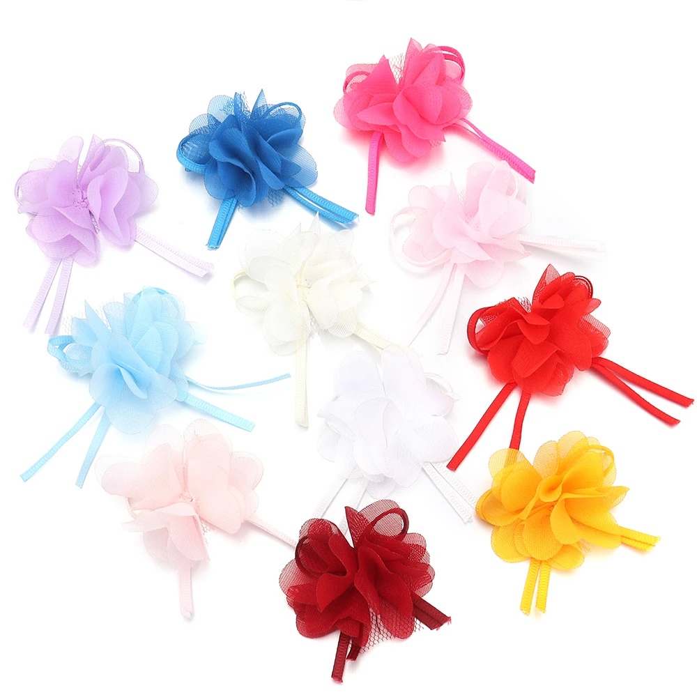 10pcs Ribbon Chiffon Artificial Flowers For Home Wedding Party Decoration DIY Dress Sewing Decoration Hair Clips Accessories