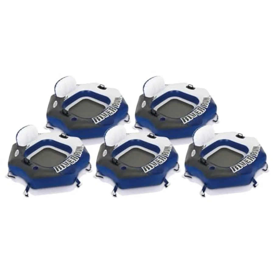 

River Run Connect Lounge Inflatable Floating Water Tube 5 Pack for Summer Outdoor Water Activities Durable PVC Material Blue Co