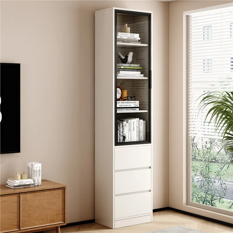 Solid wood bookshelf Floor-to-ceiling living room Narrow cabinet Children's bookcase Glass door Wine cabinet TV cabinet