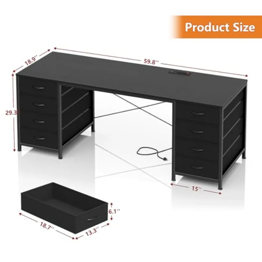 60 Inch Computer Desk with 8 Drawers for Home Office, Bedroom, Living Room Engineered Wood, White Spacious Storage Sturdy Const