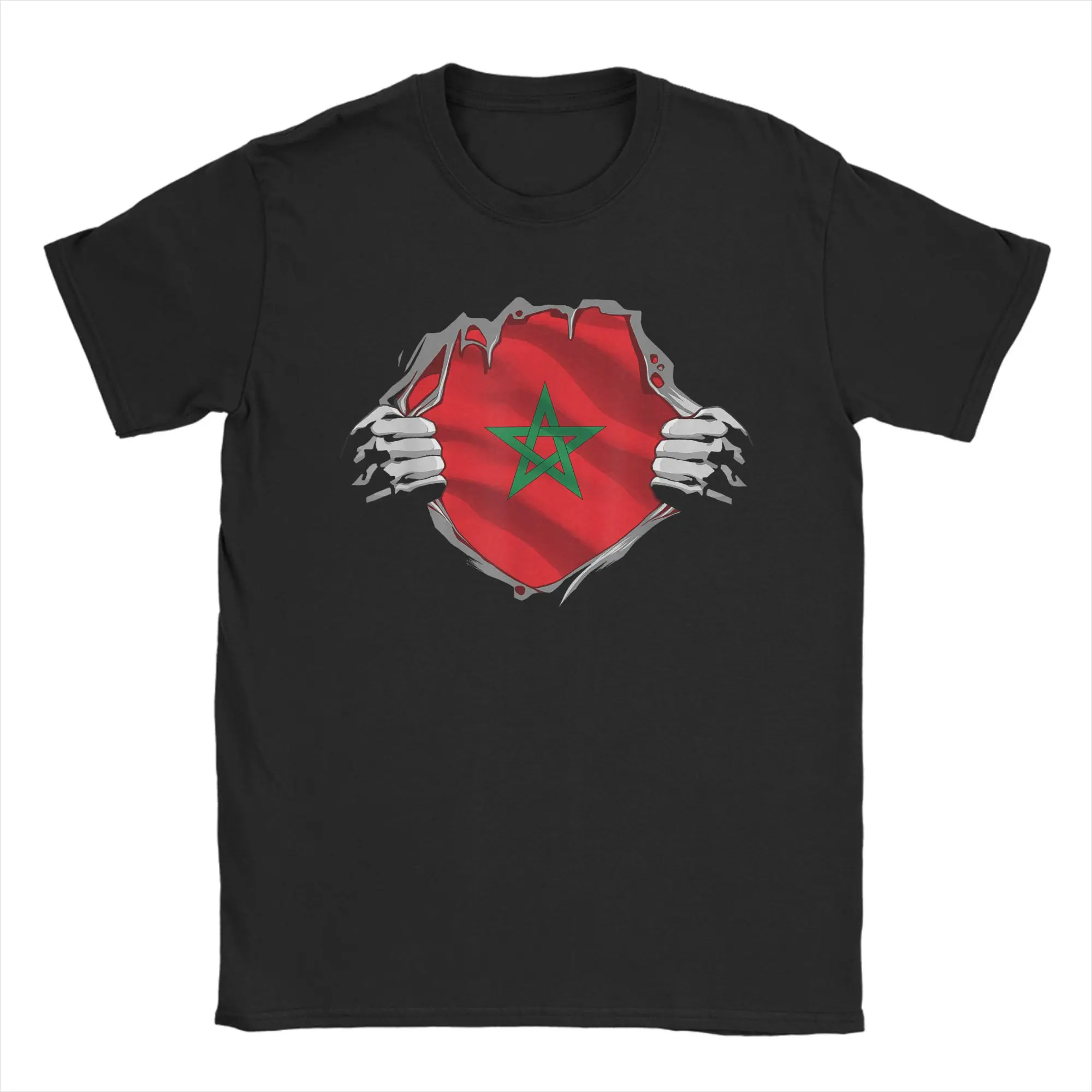 Novelty Morocco Flag Moroccan T-Shirt Men Crewneck Pure Cotton T Shirts  Short Sleeve Tees Classic Tops
