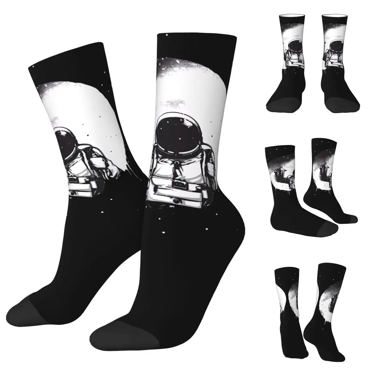 Astronauts Cherish The Lunar Environment Moon cosy Unisex Socks,Cycling Happy 3D printing Socks,Street Style Crazy Sock