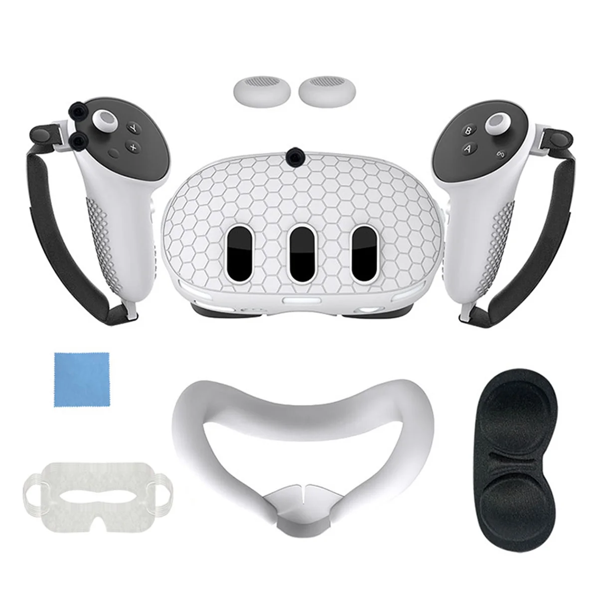 

AU32-For Meta Quest 3 Protective Cover Handle Controller Grips,Front Shell Headset Cover and Face Cover,VR Accessories-White