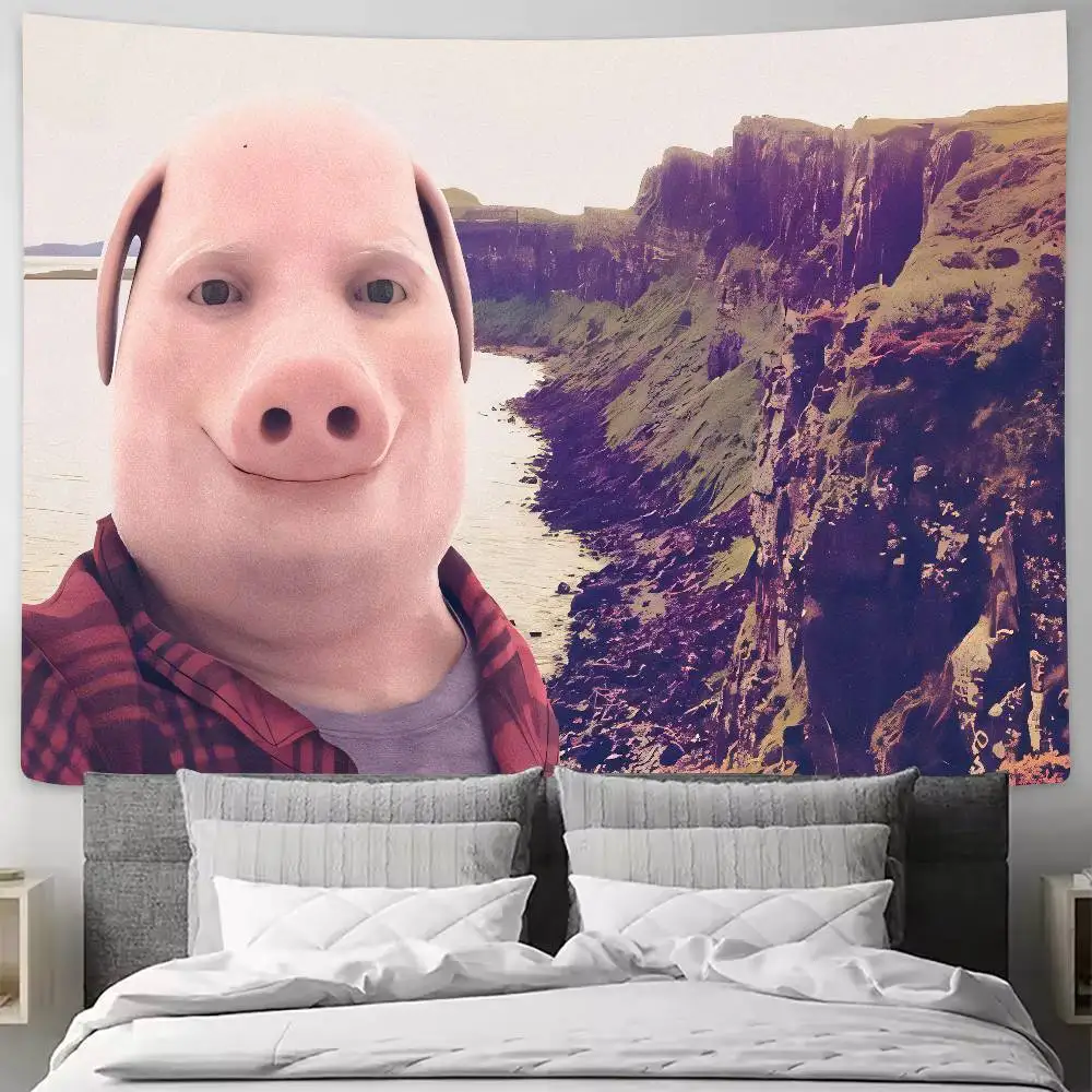 Large Funny MEME John Pork Smiling Throw Wall Hanging Tapestry Room Decor Double Penetration for Room Decor Dormitory Decor