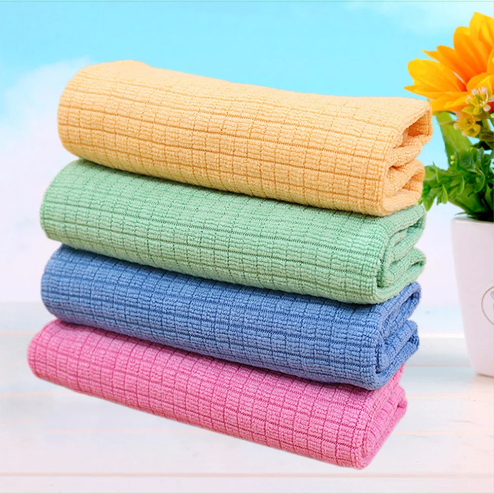 

4Pcs Microfiber Dishcloth Solid Color Soft Touch Lint Free Multipurpose Kitchen Furniture Window Door Cleaning