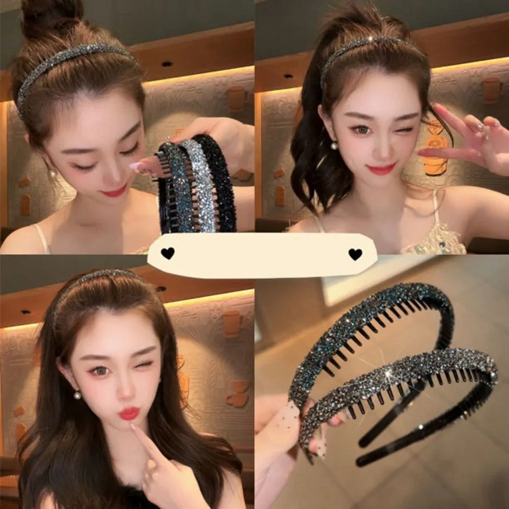 Retro Plastic Rhinestone Headband Make Up Face Wash Hairband Korean Style with Toothed Diamond Hair Hoop Non-slip