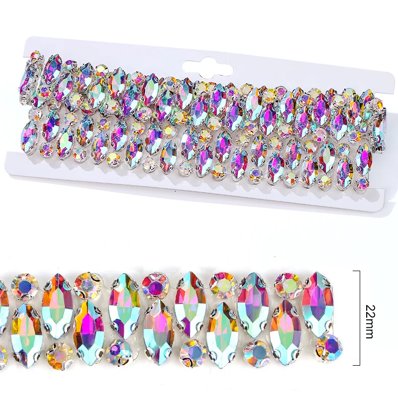 QIAO Strassband Kristall AB Hotfix-Band Funkelndes Netz-Strass-Applikationsband für Kleider, Hochzeitsdekoration, DIY-Basteln – Detail 6
