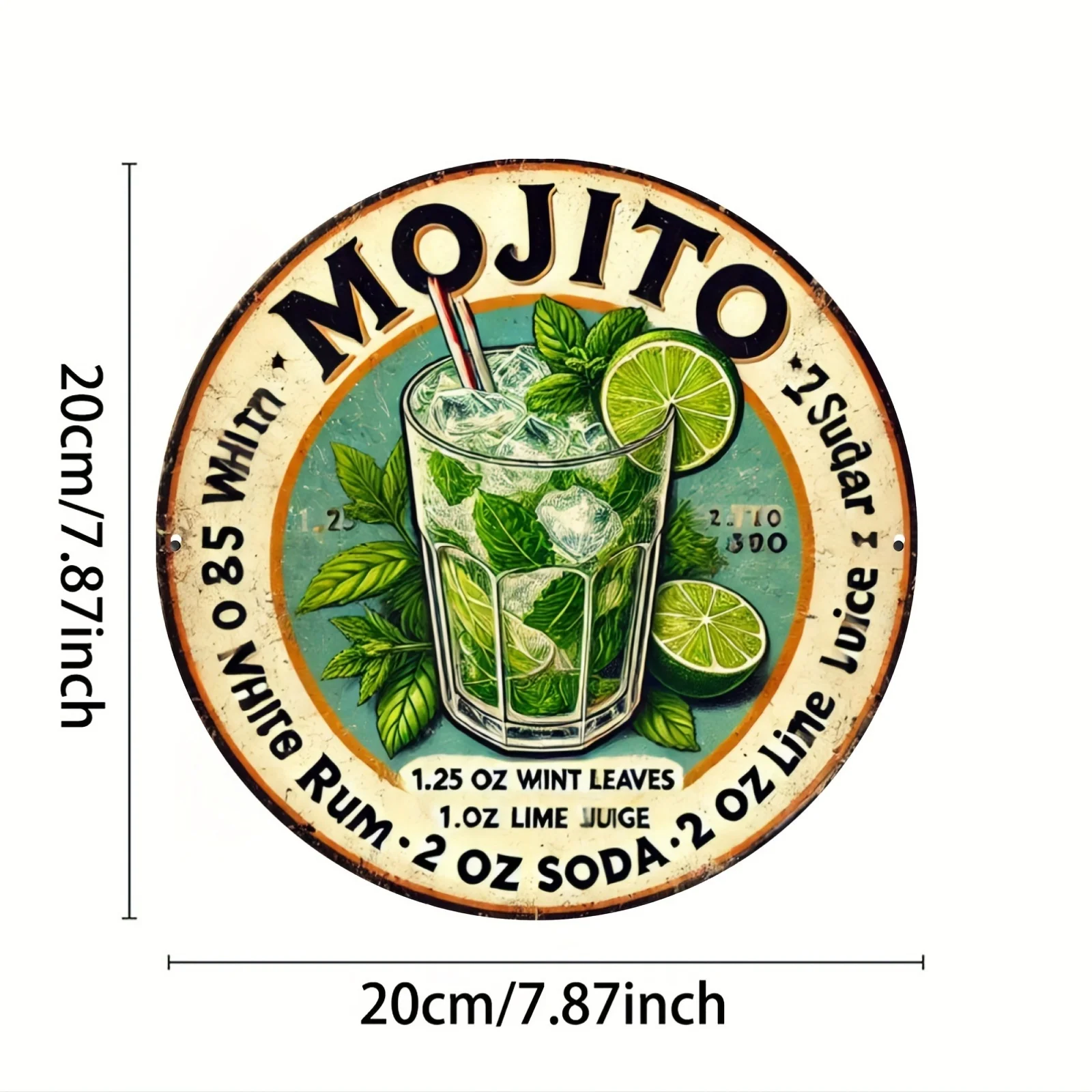 [Vintage Havana Mojito Sign] Vintage Havana Mojito Recipe Metal Sign - 1pc 7.87x7.87" Aluminum Wall Decor for Home, Kitchen, Bar view 2