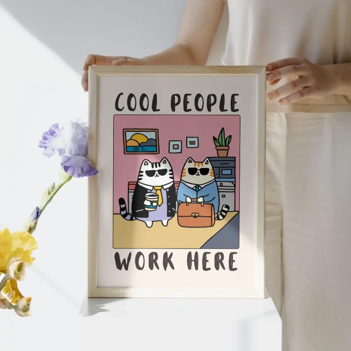 Cool People Work Here Cat Poster – Funny Office Wall Art Print – Workplace, Corporate, or Home Office Cat Decor image 4