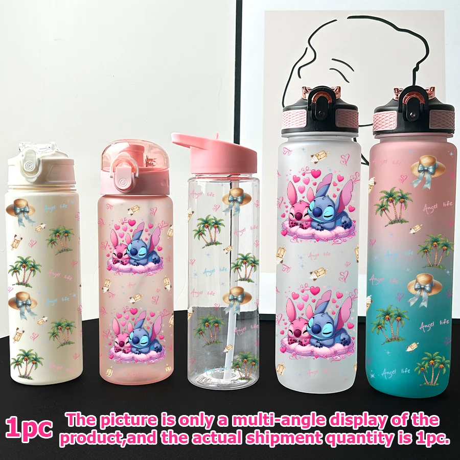 

1 шт., мультипластиковая бутылка для воды Disney, Stitch, Palm Tree с принтом 23-32 унций, портативная спортивная чашка для воды, подарок на день рождения