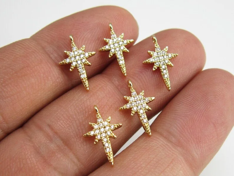 10pcs North Star Earring Charm, Jewelry Making Charm, Earring Charms For Hoops, Necklace pendant, Real Gold Plated G028