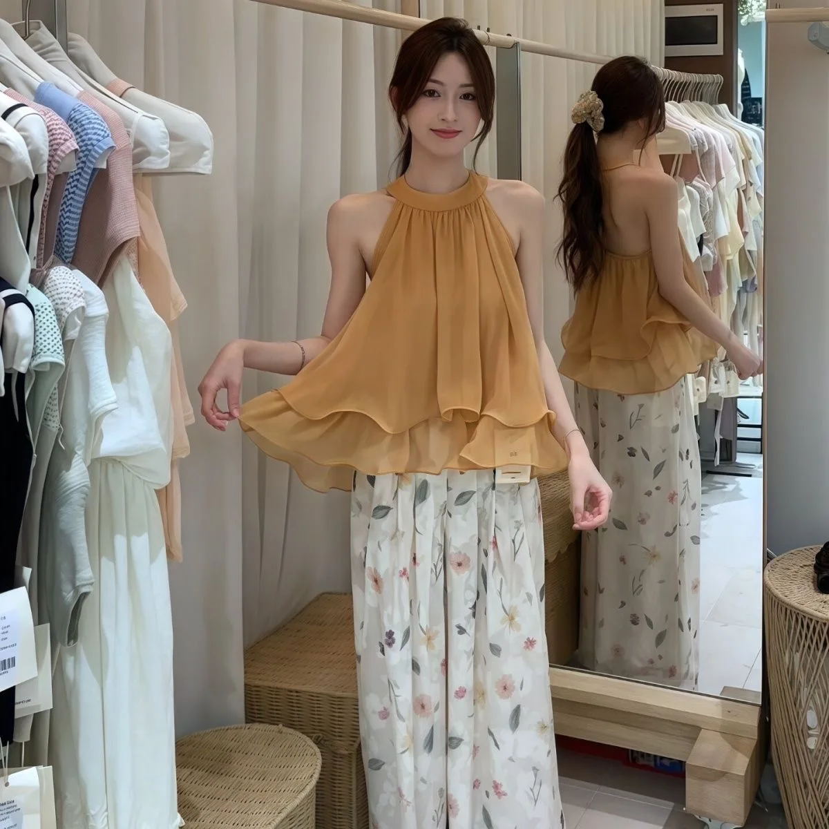 Elegant Off-Shoulder Sleeveless Vest Women's Summer Fashionable Beautiful Backless Atmosphere Top Ladies Loose Fit Outerwear