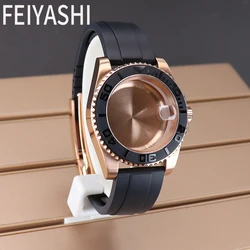 40mm Rose Gold Watch Cases Rubber Strap Parts For YACHT-MASTER Seiko nh34 nh35 nh36 nh38 Miyota 8215 Eta 2824 Movement 28.5 Dial